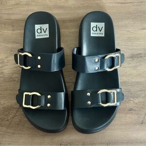 Dolce Vita 2 Buckle Sandals, Black, Women’s Size 9